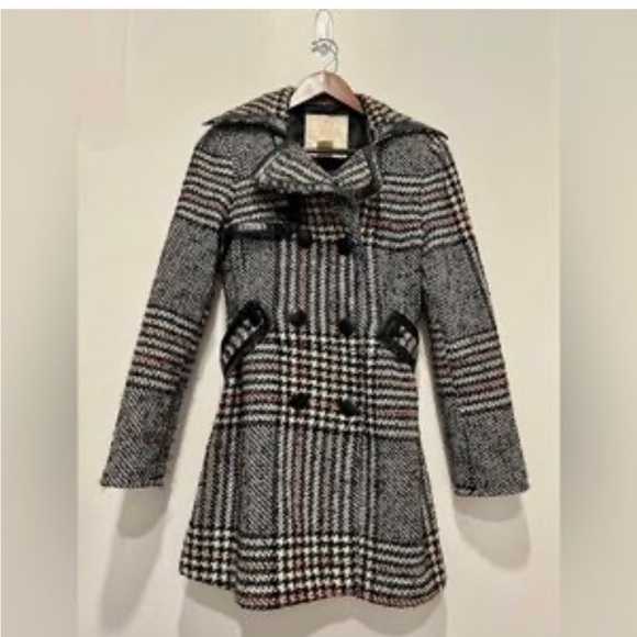 Arden B Jackets & Blazers - Arden B VTGWomen's Classic Black and White Plaid Pea Coat SzS Faux Leather Trim